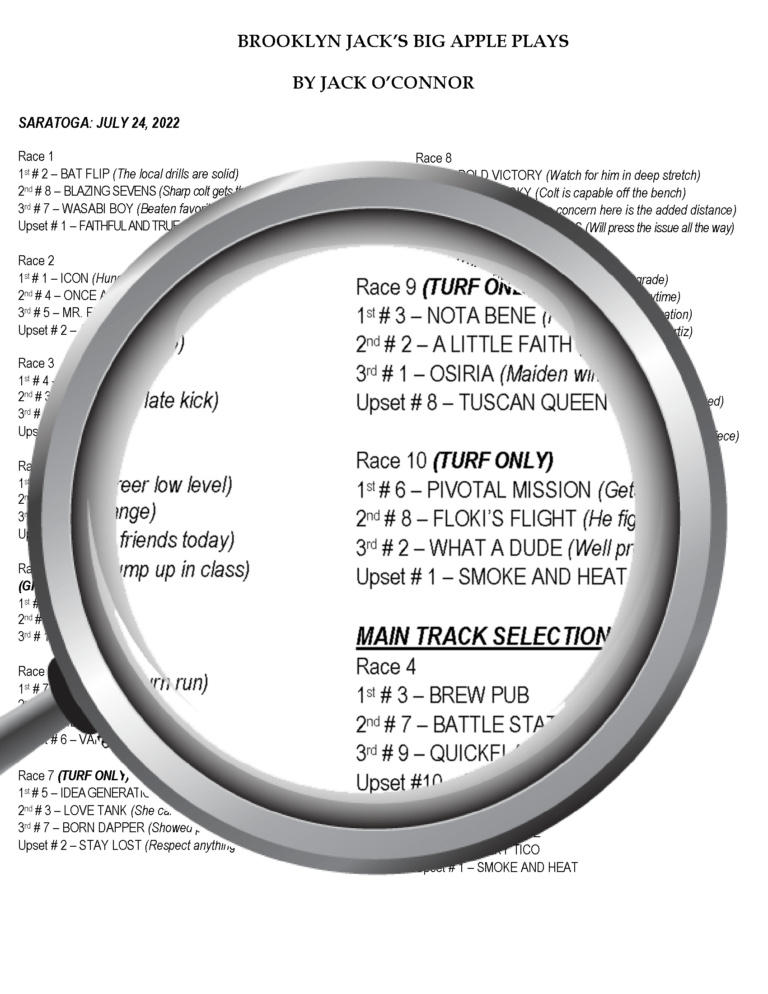 Belmont at the big a picks todays racing digest
