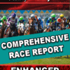 A vibrant image of thoroughbred racehorses and jockeys in colorful racing silks competing on the track during a horse race.