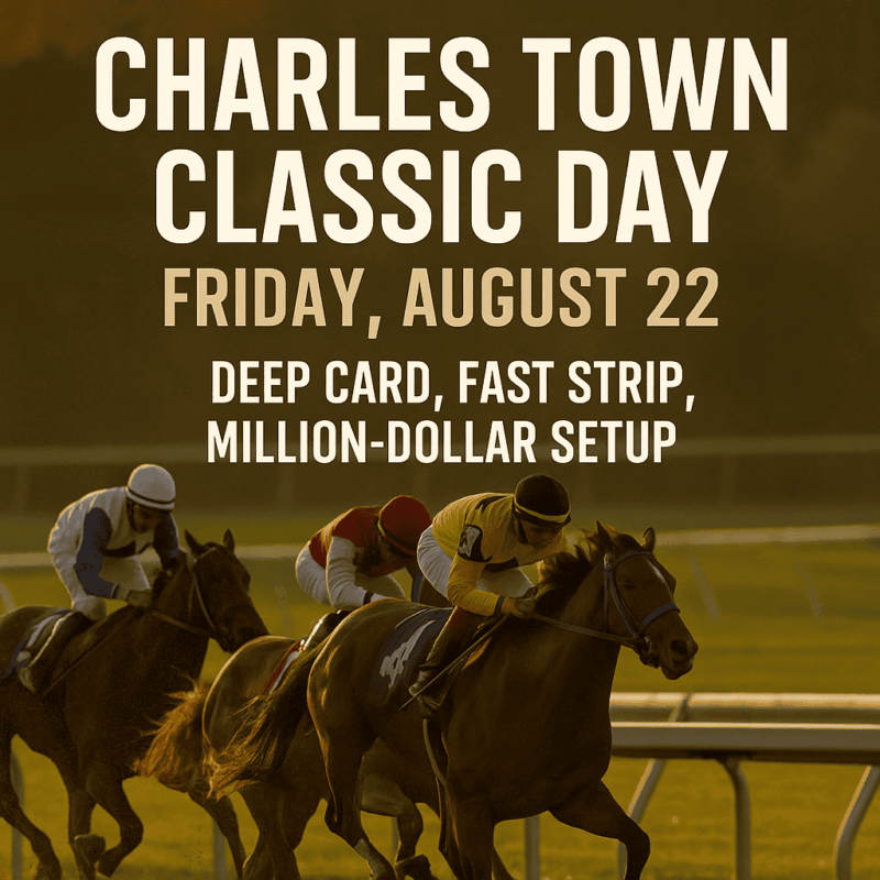 Racehorse racing in a competitive event at Charles Town, highlighting the thrilling horse racing experience and betting opportunities featured in today's racing digest.